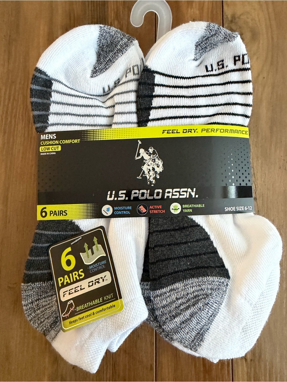 U.S. Polo Assn. Men’s Low Cut Athletic Socks - White & Gray (6 Pack)
